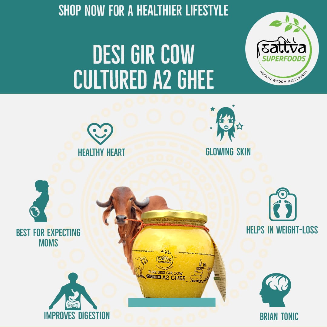 Desi Gir Cow A2 Ghee Cultured And Pure 1000gm Sattva Super Foods 